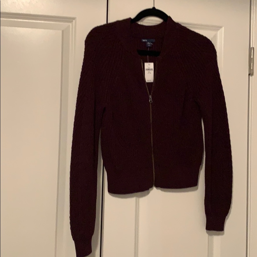 Burgundy knit bomber jacket